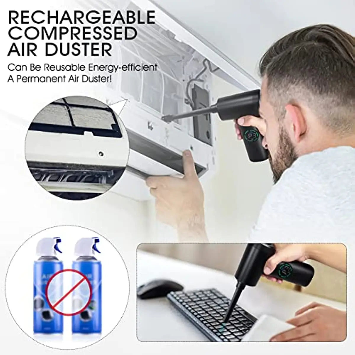 7500Mah Portable Compressed Air Duster Multi Air Blower & Vacuum Cleaner Cordless Duster Blower for Keyboard Computer Cleaning