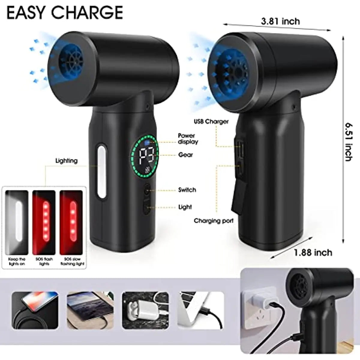 7500Mah Portable Compressed Air Duster Multi Air Blower & Vacuum Cleaner Cordless Duster Blower for Keyboard Computer Cleaning